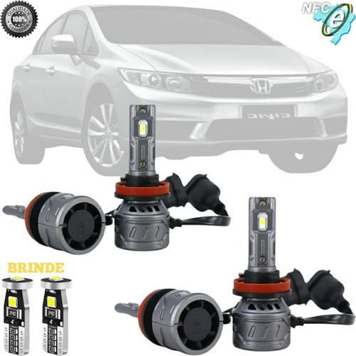 Kit Ultra Led 4 Lâmpadas Farol Baixo Milha Honda Civic